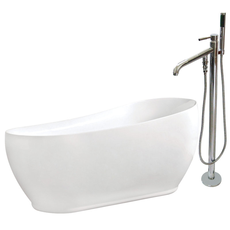 Kingston Brass Aqua Eden 71-Inch Acrylic Oval Single Slipper Freestanding Tub with Faucet Combo and Drain