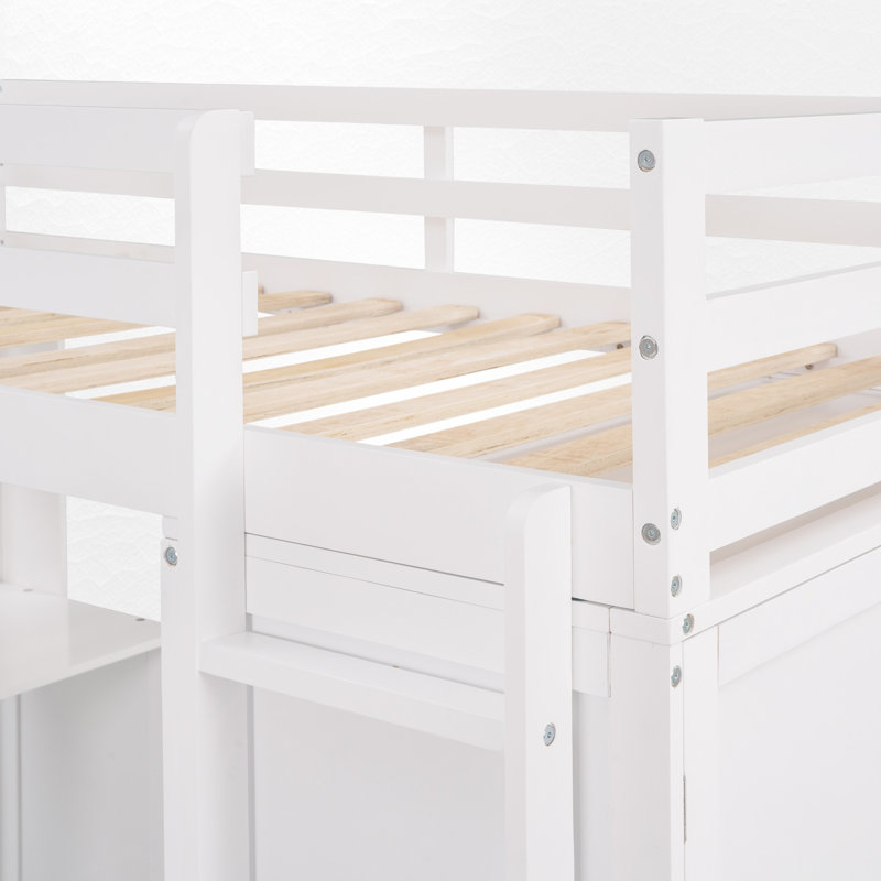 Lit mezzanine avec bureau intégré et garde-robe, Simple, Blanc