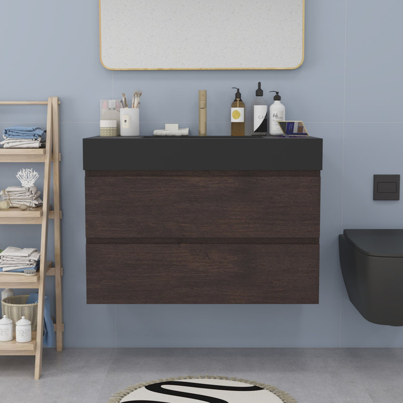 Meuble-lavabo moderne avec lavabo, Noyer, Noir, noir, noir, noir