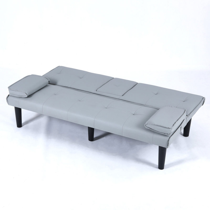 Faux Leather Sofa Bed With Adjustable Backrest, Light Gray