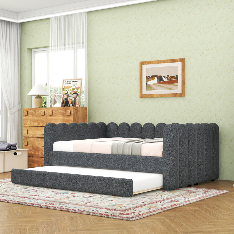 Grand lit de jour rembourré avec lit gigogne simple TG, Gray