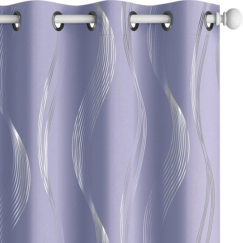 Spurgh Sliver Wave Foil Print Blackout Thermal Grommet Curtain Panels (Set of 2), 42" W x 54" L, Orange Flame