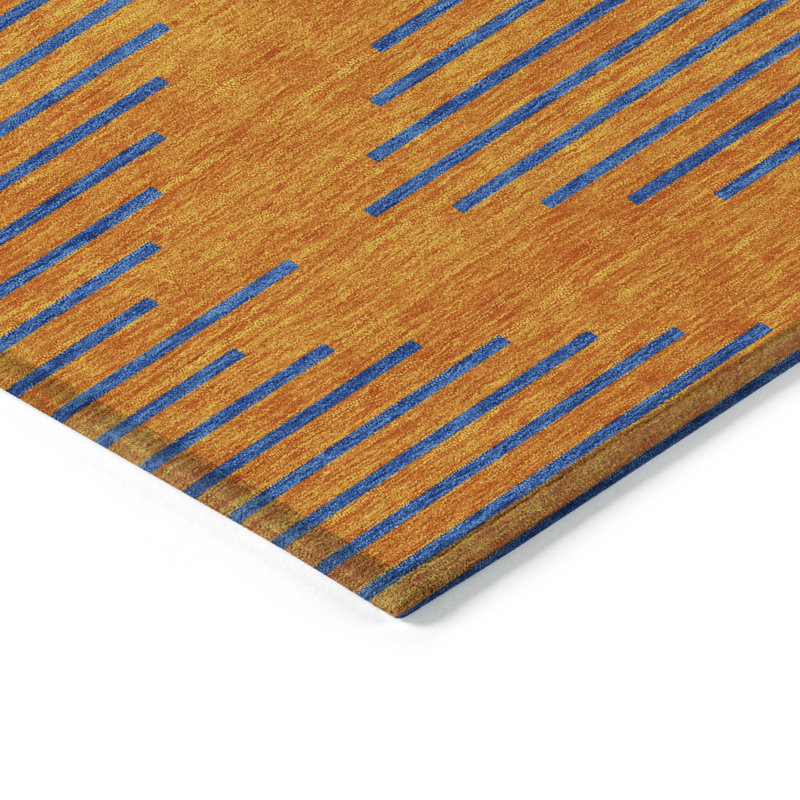 Orange and Blue Geometric Synthetic Washable Rug 46" x 30"