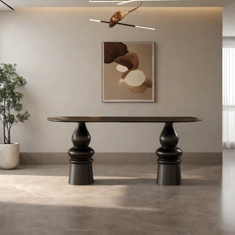 Retro high-end oval dining table, 29.53"H x 78.74"L x 35.43"W, Black