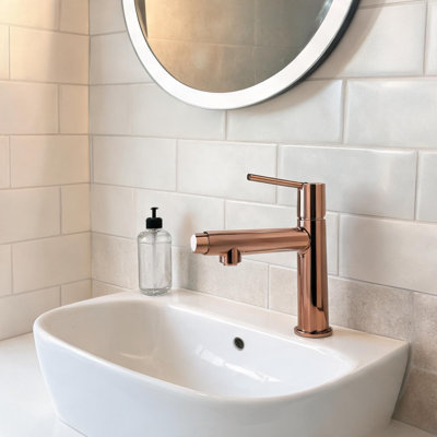Bathroom Faucet with Rose Gold Metal, Single Handle Control and Metal Construction, 39 x 24 x 7 in