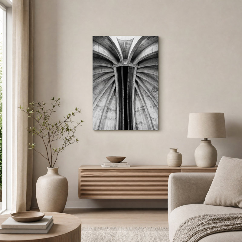 Arches symétriques en béton, tableau sur toile en nuances de gris, H 18 po x l 12 po