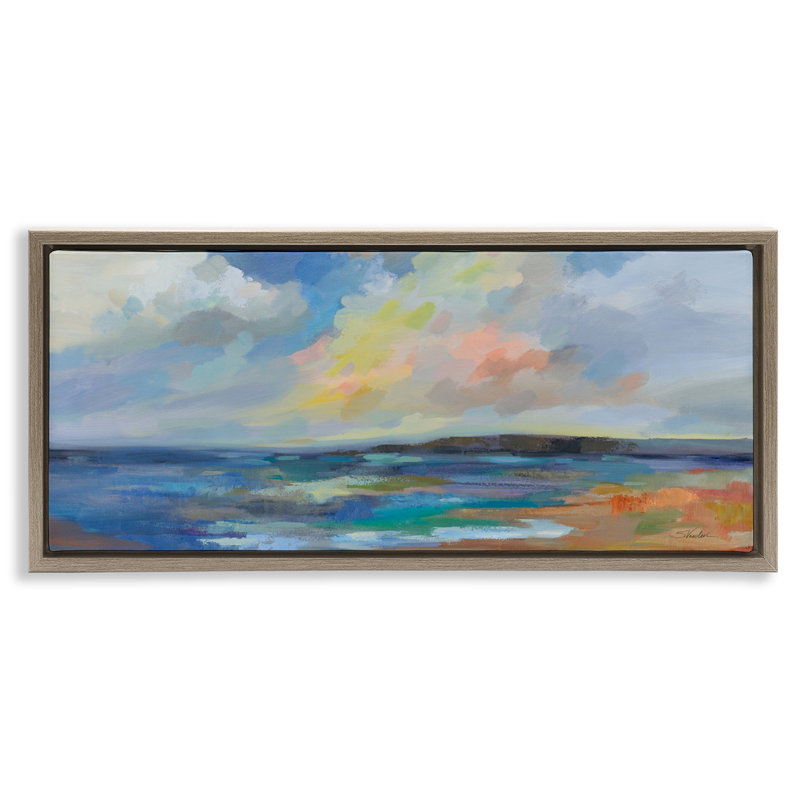 «Ocean Beach Sunset Floater» par Silvia Vassileva, Cadre flottant orme Montalcino, H 11 po x l 25 po