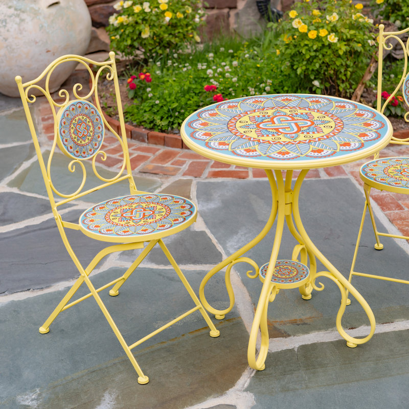 Palermo Three Piece Round Mosaic Bistro Set