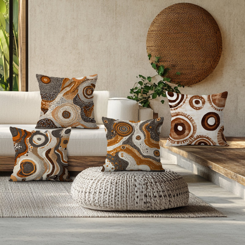 4 housses de coussin décoratives à motif bohémien abstrait