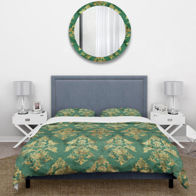 Ensemble de housse de couette damassé vert et or IV