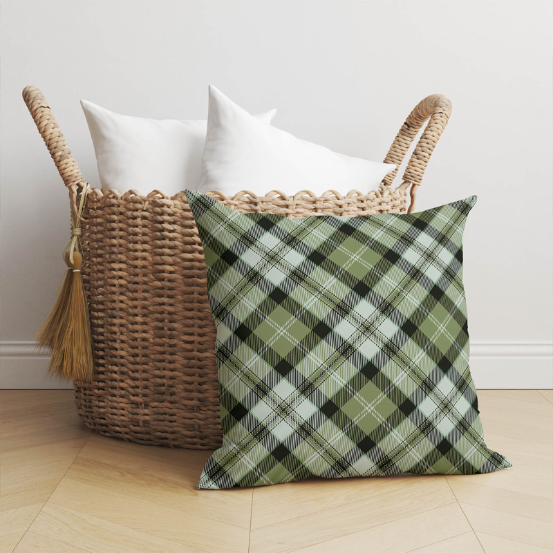 Coussin décoratif taupe Anthony Plaid, H 20 po x l 20 po, Vert / gris anthracite