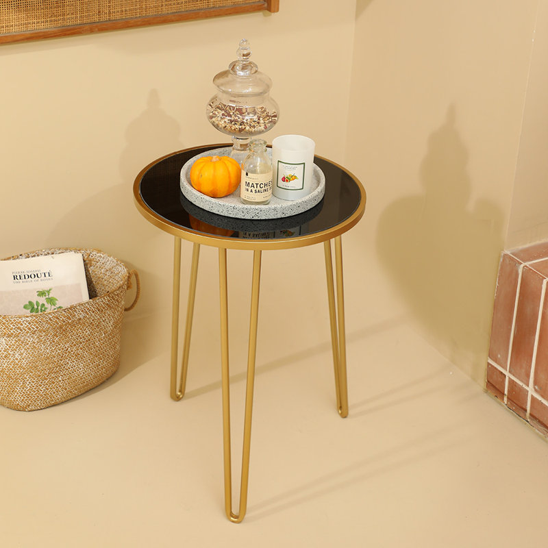 Dier 21.5'' Tall Outdoor Modern Side Table, Gold, Black Mirrored