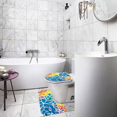 Ensemble de 2 tapis de bain vert à motif de mosaïques multicolores