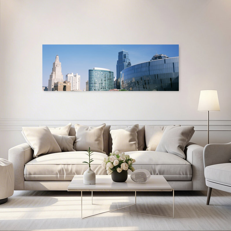 Low Angle View Of Downtown Skyline Kansas City Missouri USA by Dan Merkel - Wrapped Canvas Panoramic Print