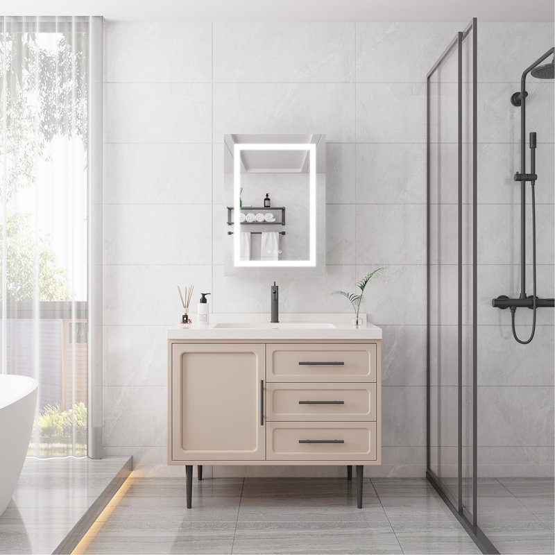 Armoire de toilette avec miroir DEL 20 x 28 pouces - Effet brume, étanche, intensité réglable, tactile, 3000K/6000K, fixation murale. Intensité réglable. 6000K, éclairage, interrupteur, tablette