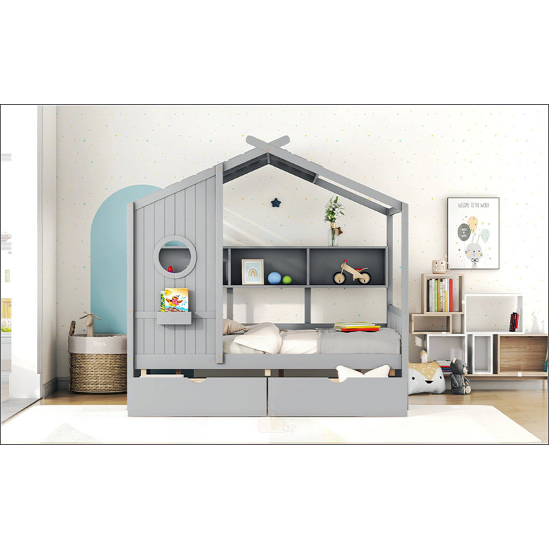  Lit double pleine grandeur avec 2 tiroirs, Double, Gris