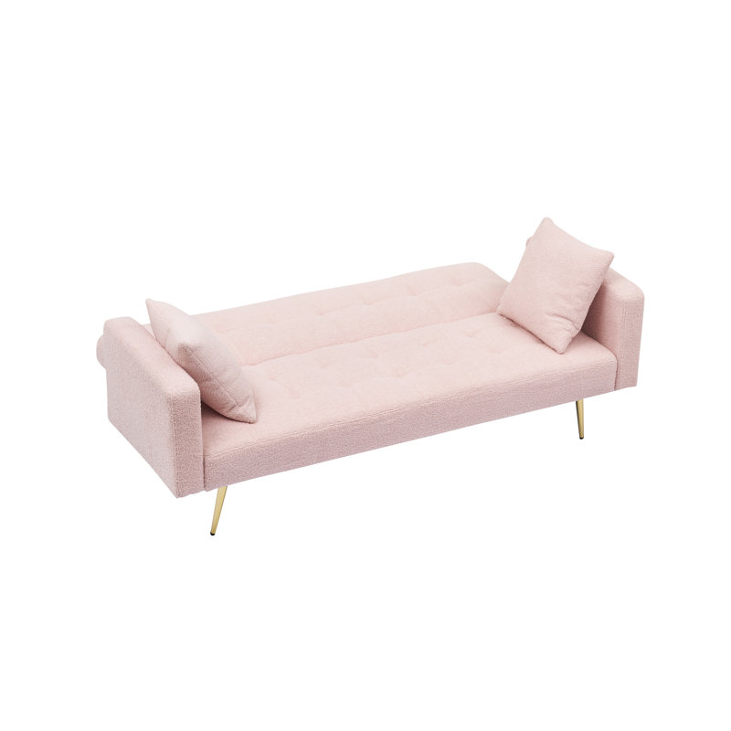 71.7 - Inch Pink Fleece Bed, 2 Seat, Modern Design For Primary Living Space, Solid Wood Frame, Metal Legs, Two Complimentary Pillows Seat Bed With Suitable Main Area, And Coffee Table Feature, Throw