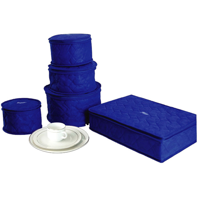 Blue Quilted 5-Piece China Storage Set with Zipper Closure