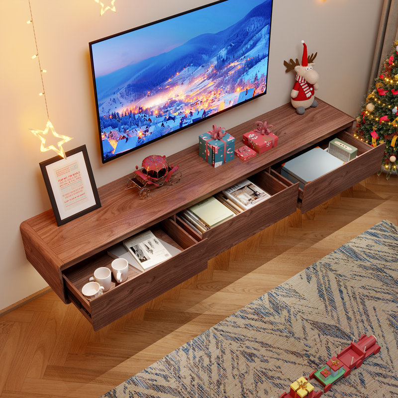 Meuble télé moderne avec tiroirs, H 10,3 po x l 78,74 po x P 14,6 po, Noyer