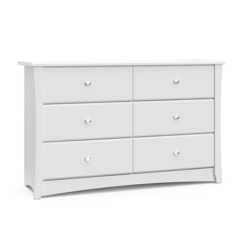 Crescent 6 Drawer Double Dresser, White
