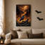 Corbeau noir sur racines noueuses, toile murale orange fluorescente pour l'Halloween-2106046119