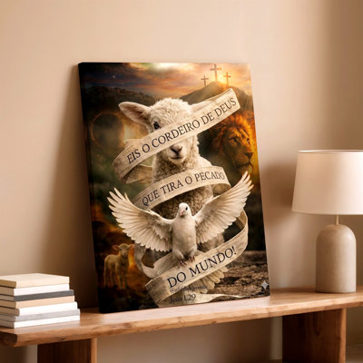 «Christian Lamb Dove Lion Cross», reproduction d'art sur toile, art mural chrétien
