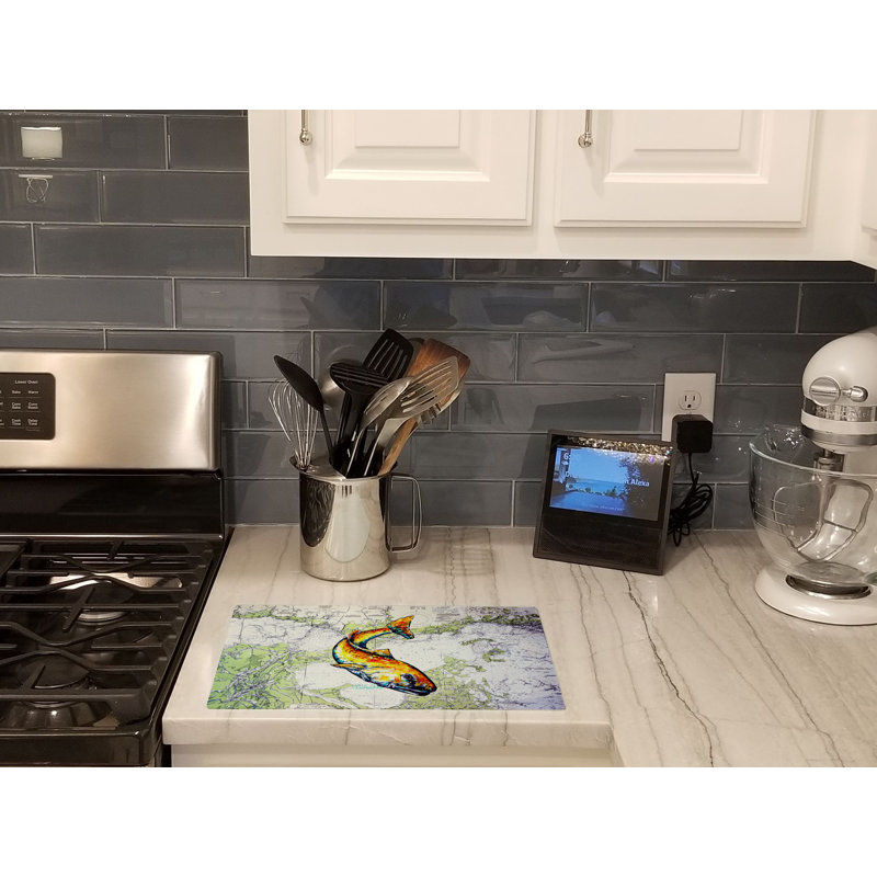 Red Fish On Map Glass Cutting Board