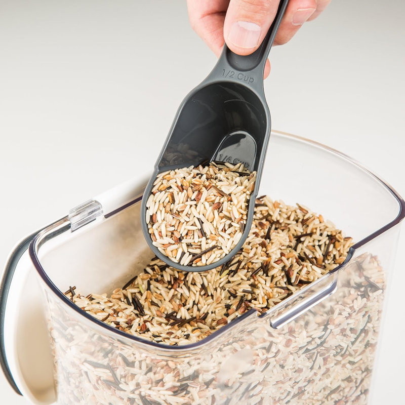 Contenant de rangement pour grains, plastique transparent et couvercle à charnière, 2,5 pintes