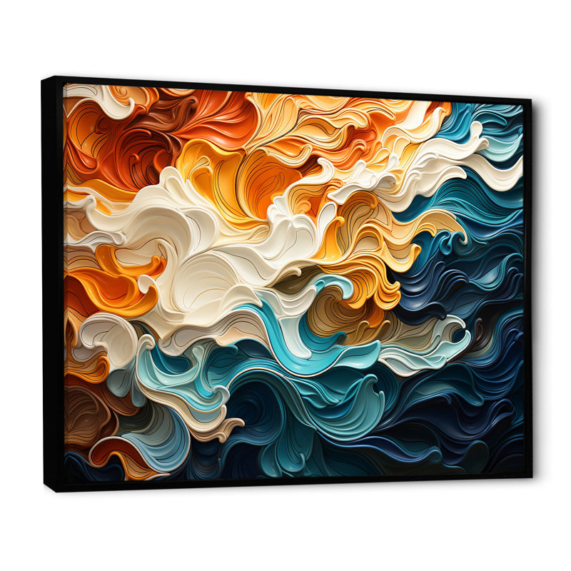 Multicolore Op Art Dynamic Flow I - Art sur toile Op Art, H 16 po x l 32 po x P 1 po, Cadre flottant noir