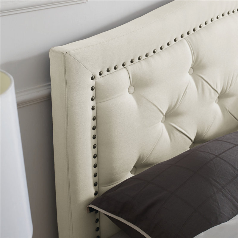 Lit plateforme tapissier capitonné Applewhite, Coquille Peyton, Grand