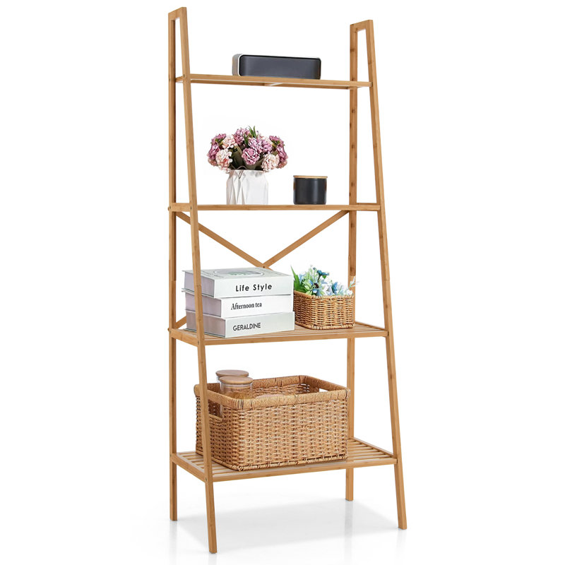Myquan 148 cm H x 60 cm W Solid Wood Ladder Bookcase