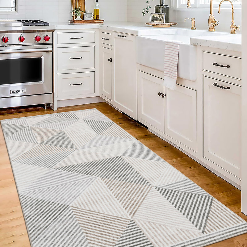 Jahree Miles Modern Geometric Machine Washable Area Rug, Runner 2'6" x 6', Beige