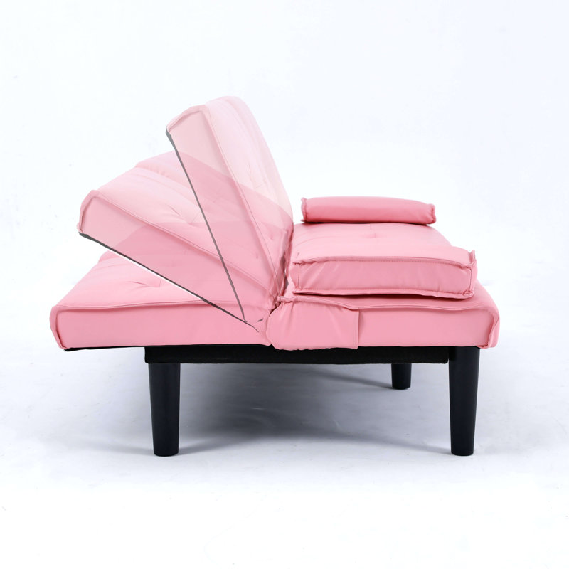 Canapé-lit moderne en similicuir de 67,3 po convenant au salon et au bureau, Pink Faux Leather