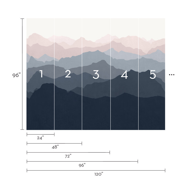 Ensemble de panneau de papier peint 5 pièces Mountain Mural, l 120 po x L 96 po, Bleu marine cendré clair