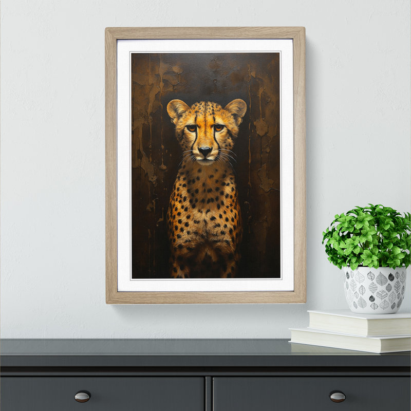 Cheetah Contemporary No.2 - Single Picture Frame Print on Wood, Oak Framed, 46cm H x 34cm W x 2cm D