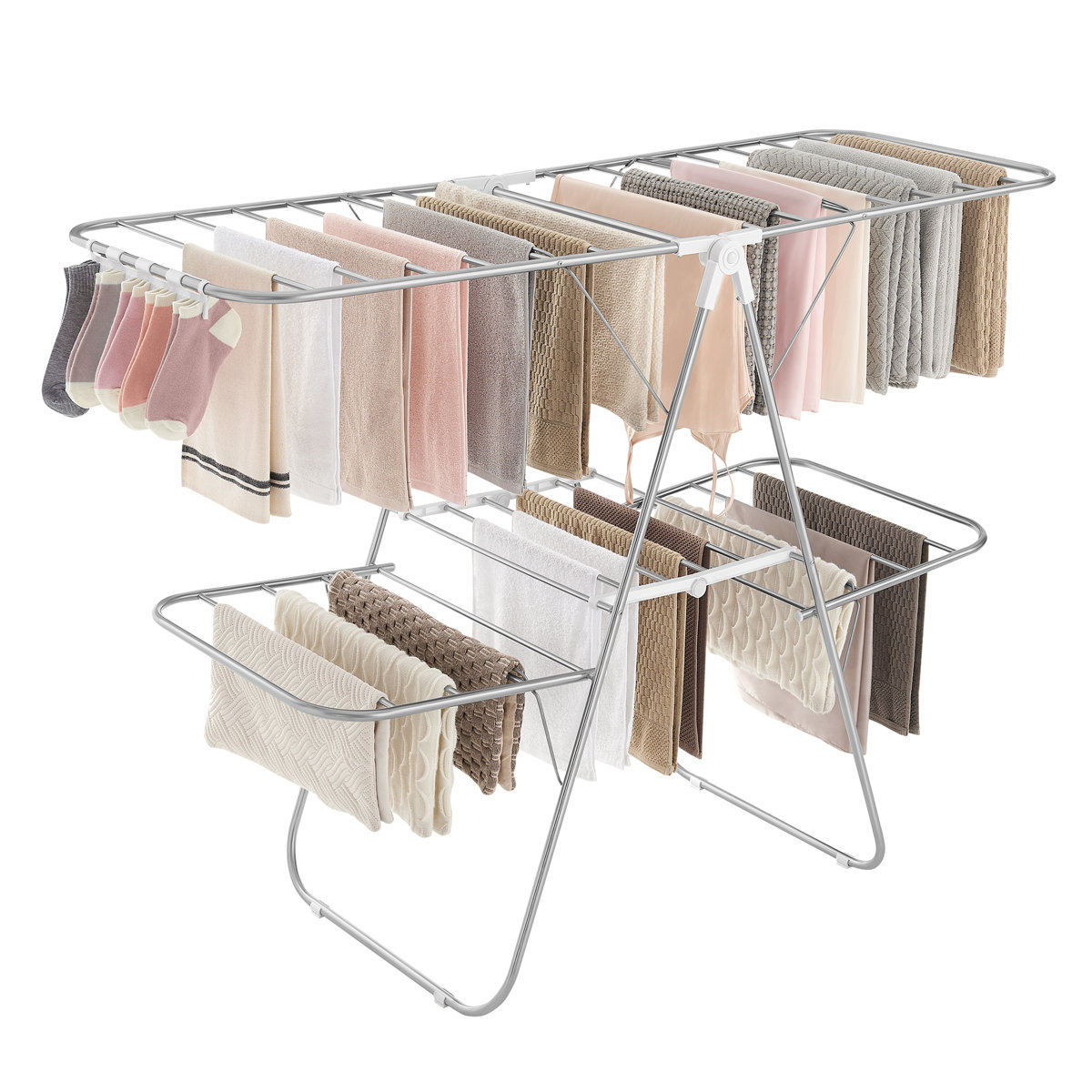 Foldable Linen Rack Rebrilliant 2-Level Clothes Airer, Foldable Clothes Drying Rack ...