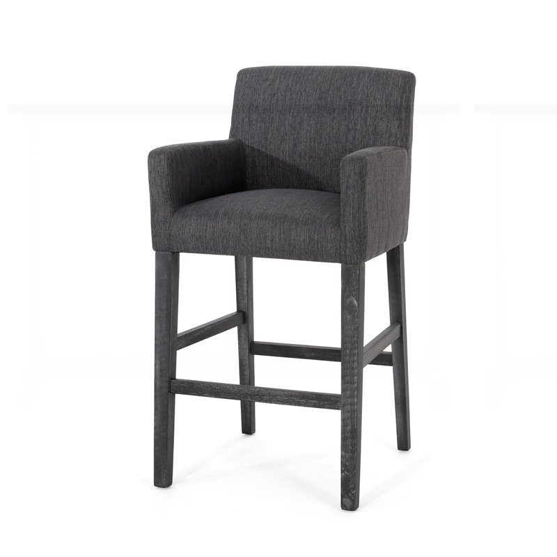 Tabouret en bois massif Alighiero, Gris anthracite / gris patiné, 1, Tabouret de bar (siège d'une hauteur de 30,5 po)