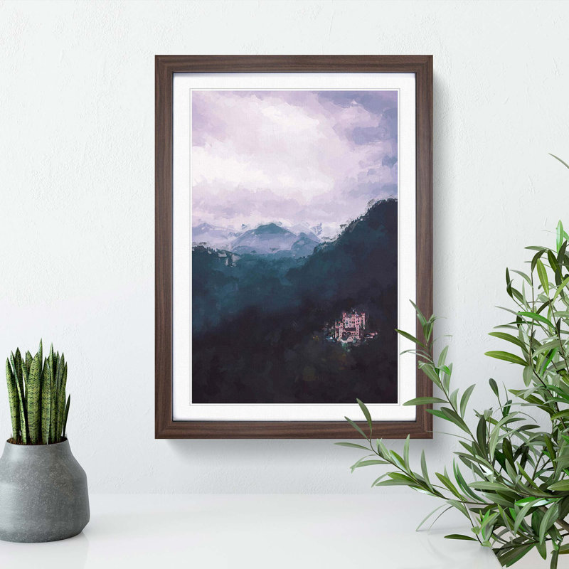 Hohenschwangau Castle in Abstract - Picture Frame Graphic Art Print, 65cm H x 48cm W x 2cm D, Walnut Framed