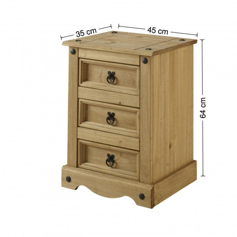 Palmea 45cm W Solid Wood Bedside Table, Antique Wax