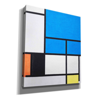 «Enyah Composition with Large Blue Plane, Red, Black, Yellow, and Gray» sur toile, reproduction d'art par Piet Mondrian