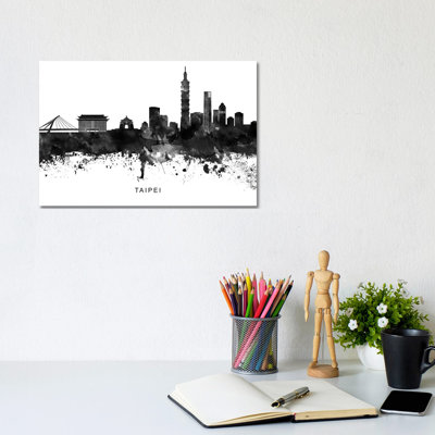 Taipei Skyline Black And White by WallDecorAddict - Wrapped Canvas Print