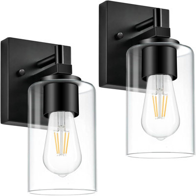 Luminaire de meuble-lavabo industriel noir mat avec abat-jour en verre transparent pour éclairage de miroir de salle de bain