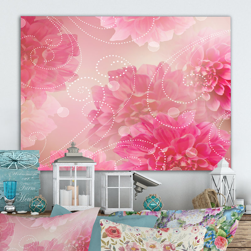 Fleurs roses abstraites, art moderne II, reproduction d'art sur toile, H 24 po x l 36 po x P 1 po, Toile tendue