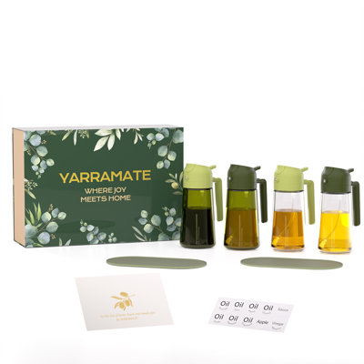  Ensemble de 4 pulvérisateurs d'huile en verre vert et transparent, deux distributeurs de cuisine rechargeables, 16 oz