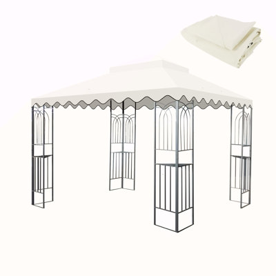 10X10 Ft Outdoor Patio Gazebo Replacement Canopy,Double Tiered Gazebo Tent Roof Top Cover Only Wavy Border(Frame Not Include)