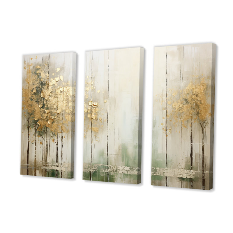 «Minimalisme beige et or forêt II», ensemble de reproduction d'art mural forêt, H 32 po x l 48 po x P 1 po, Toile tendue