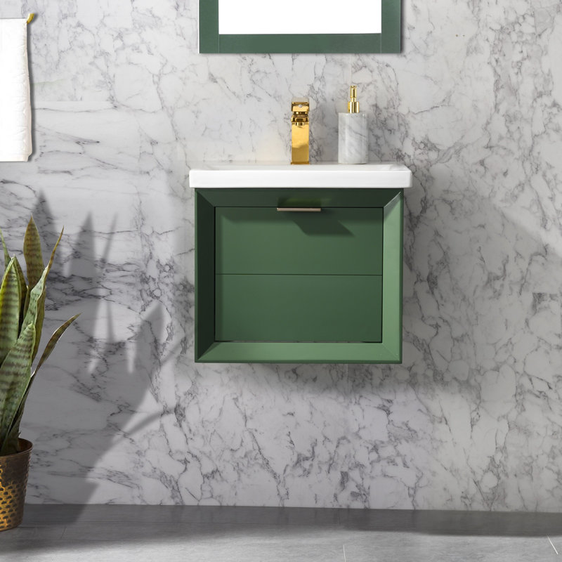 Draven 20'' Single Bathroom Vanity with Porcelain Top, Green