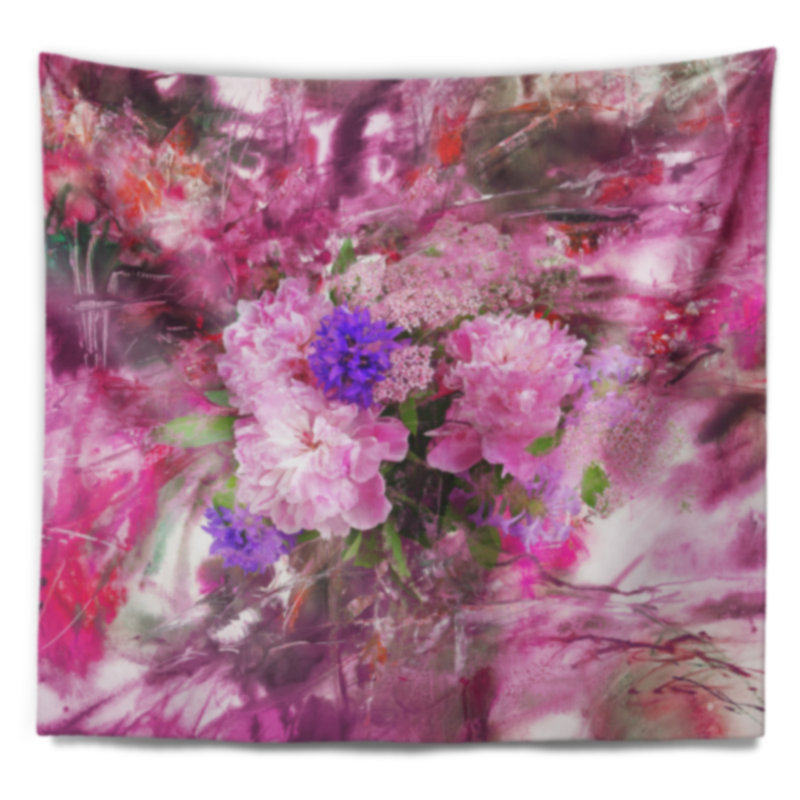 Tapisserie pivoine en polyester abstrait en polyester avec accessoires suspendus inclus, H 32 po x l 39 po
