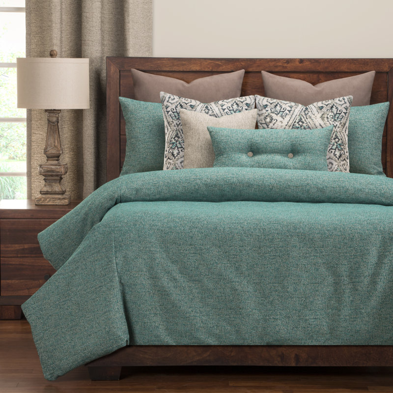 Belmont Nubby Homespun Duvet Cover and Insert Set with Accent PIllows, California King, Turquoise