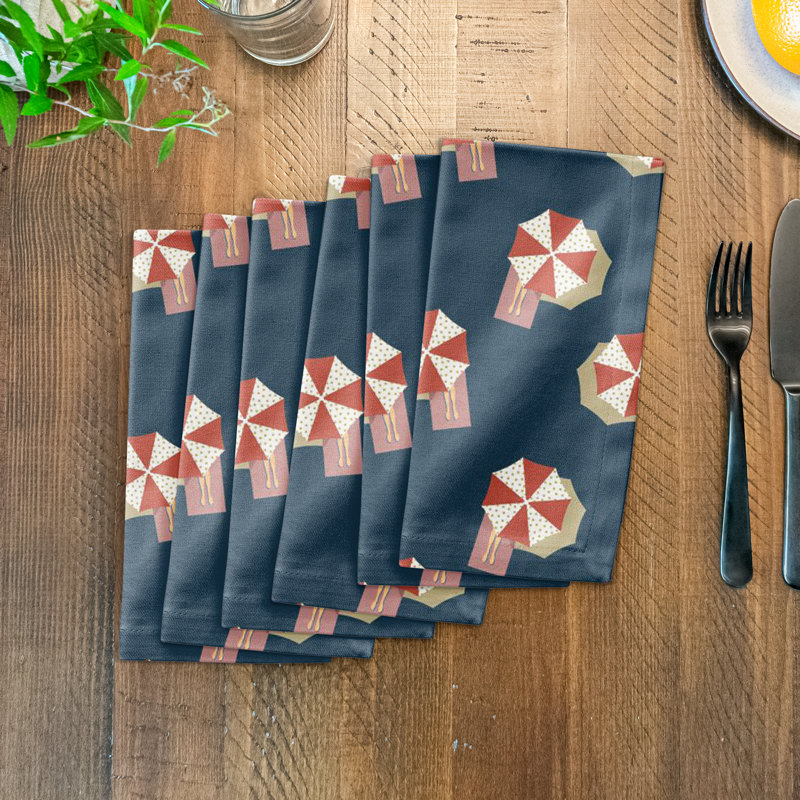 Cotton Twill Geometric Rectangle Napkin, Navy Blue/Red